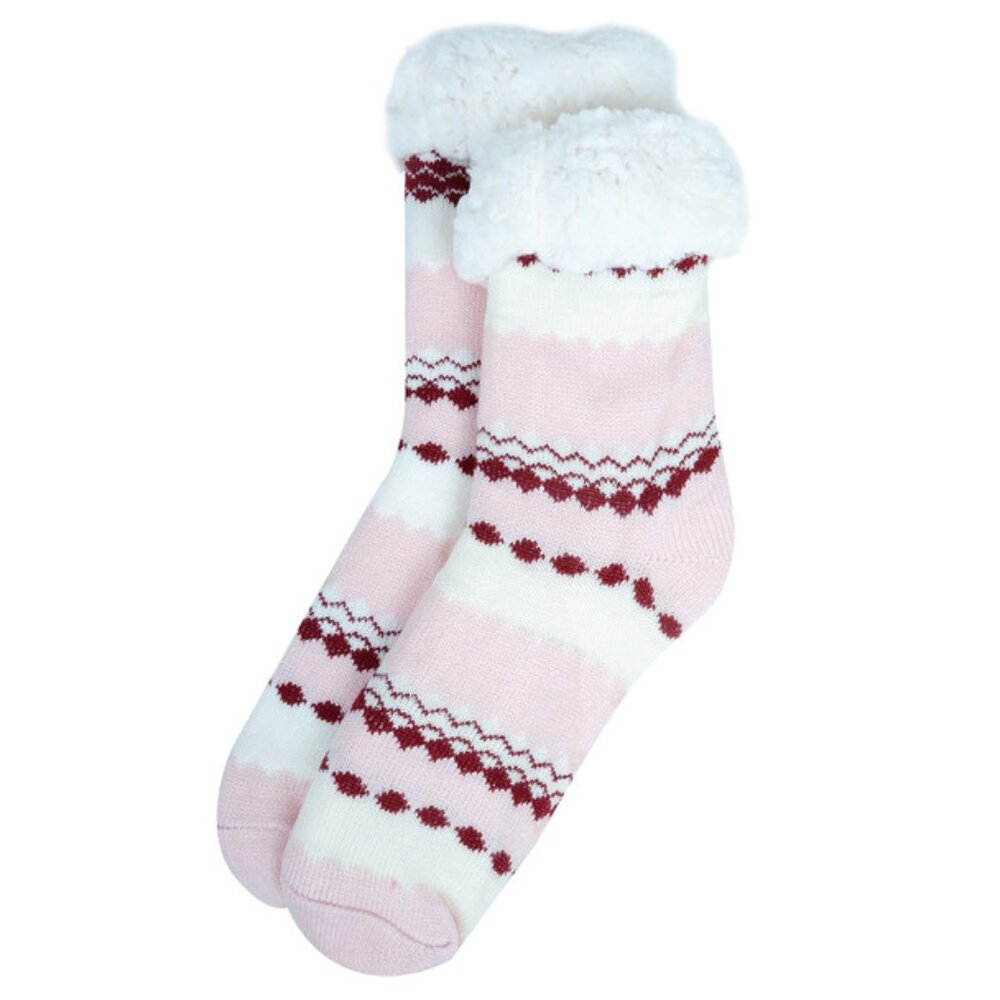 Women's Sherpa Non-Skid Heavy Socks - Pink/Red/White - NWT